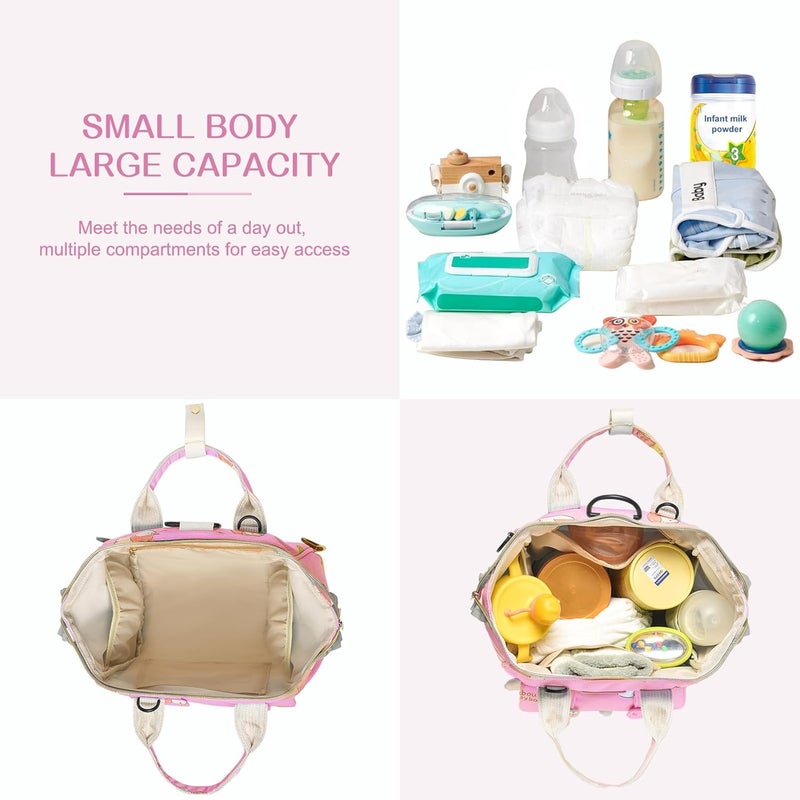 Mozzilog Small Diaper Bag Crossbody Backpack, 4 in 1 Mini Travel Mommy Tote w/Shoulder for Stroller, Small Toddler Daiper Tote with Insulated Pockets, Compact Baby Bag for Mom (Pink Animal) - Image 3